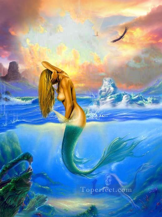 sirena junto al mar desnuda original Pintura al óleo